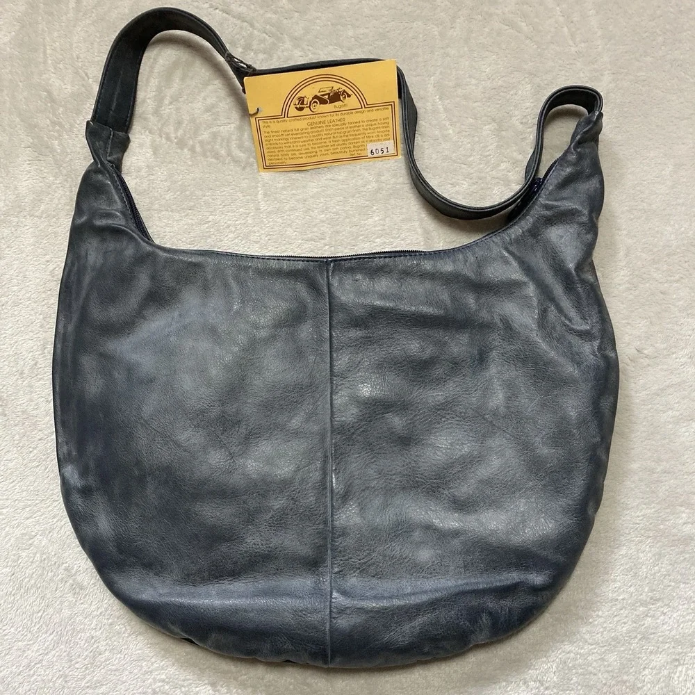 VTG Bugatti Genuine Leather Hobo Shoulder Bag Gray NWT Slouchy Minimalist USA